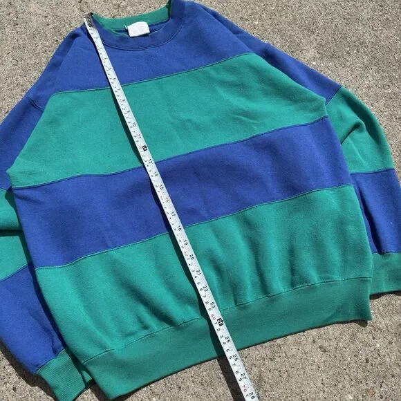 Cheetah VTG 90s Sweatshirt Sweater Green Black Colorblock Stripe Pullover Mens L - Picture 10 of 12